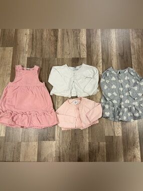 Set of Baby Girl Dresses & Cardigans - Pink, White, Gray
